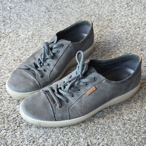 Ecco Men's Gray Leather Casual Lace-Up Sneakers
